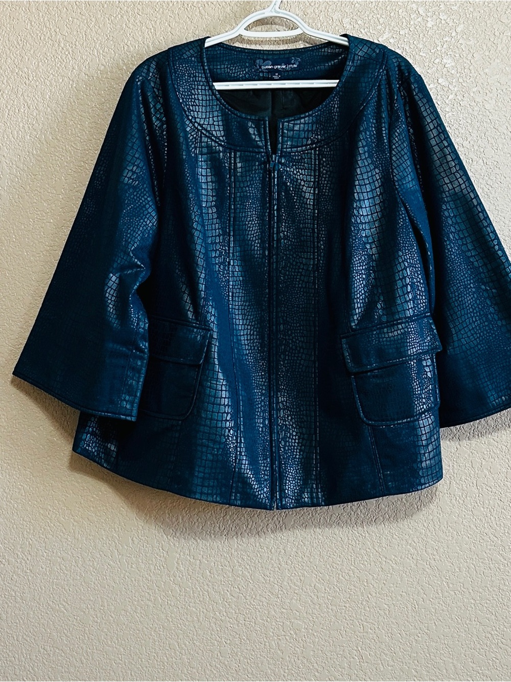Susan Graver Navy Croc-Embossed Zip Jacket